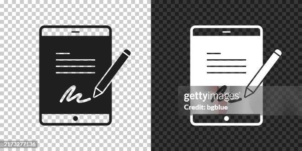 electronic signature on tablet pc. icon for design on blank background - digitized pen stock illustrations