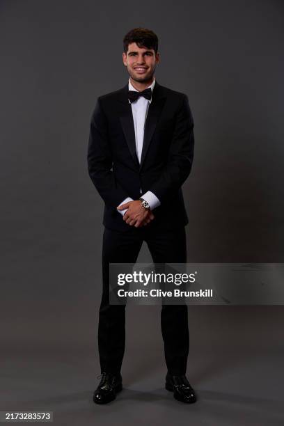 Carlos Alcaraz of Team Europe poses for a photograph in the photobooth during the Opening Night Gala of the Laver Cup 2024 at WECC on September 19,...