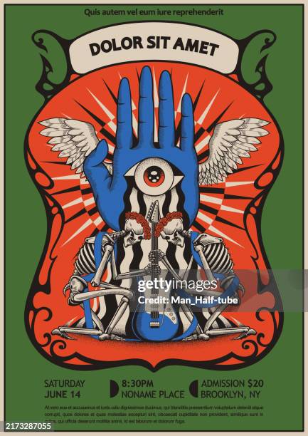 illustrations, cliparts, dessins animés et icônes de affiche de rock - hippie