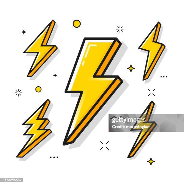 lightning bolt icon set - electrical shock stock illustrations
