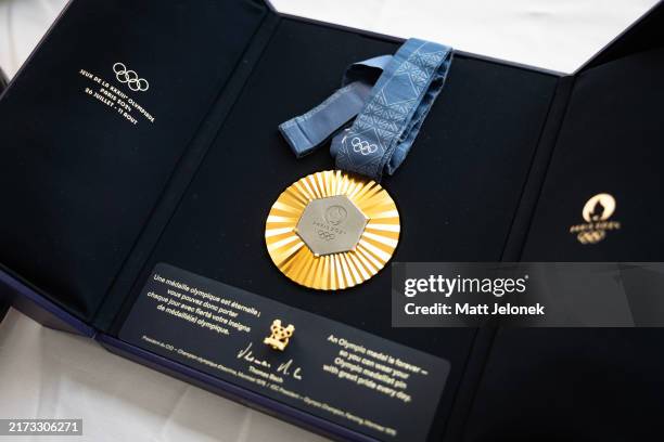View of Matt Ebden's Gold Medal during a welcome home celebration event for Paris 2024 Olympic Games men's tennis doubles Gold Medalist Matt Ebden at...