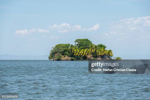 view of lago de nicaragua, granada and las isletas from reserva nacional volcan mombacho - lago nicaragua stock pictures, royalty-free photos & images