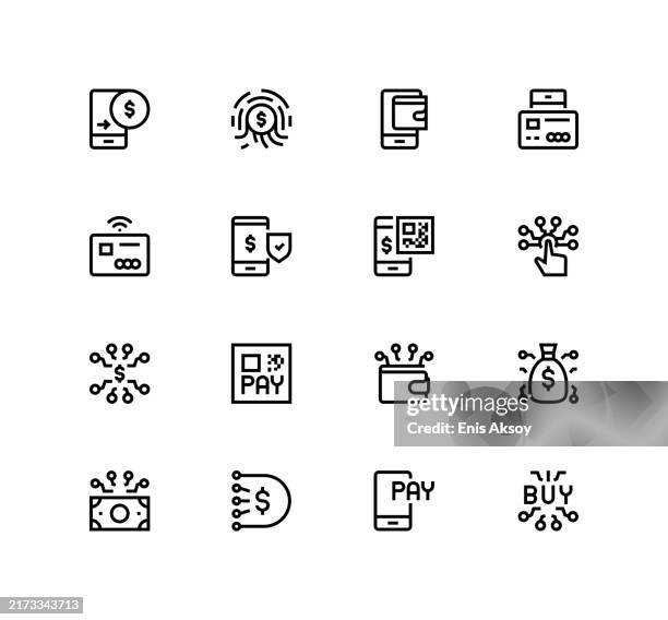 digital wallet and biometric payment icons - digital wallet stock illustrations