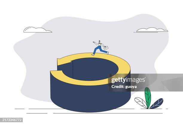 a white-collar worker runs in the direction of the arrow. 。 - running-in-circles stock illustrations