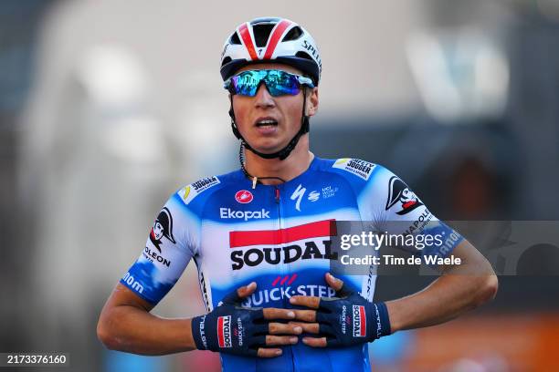 Mauri Vansevenant of Belgium and Team Soudal Quick-Step celebrates at finish line as stage winner during the 84th Tour de Luxembourg 2024, Stage 3 a...