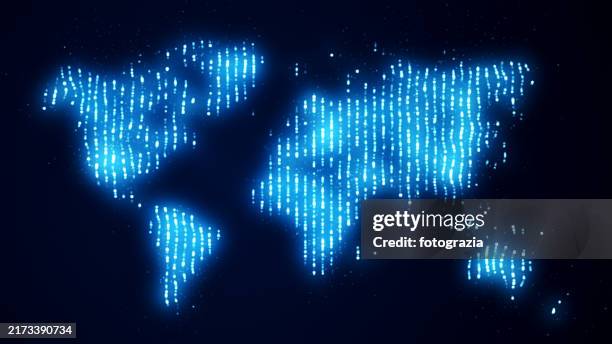 digital world map - blue binary code stock pictures, royalty-free photos & images