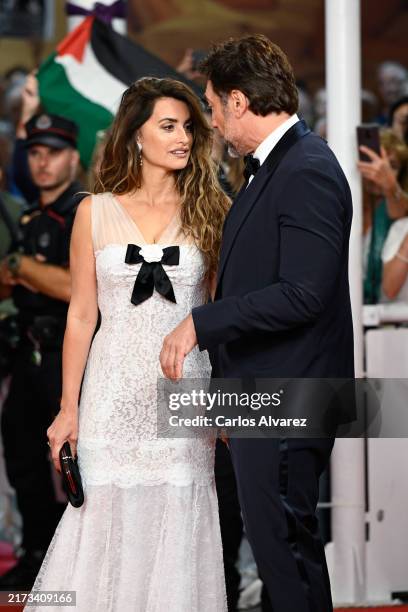 Penelope Cruz and Javier Bardem attend the opening ceremony during the 72nd San Sebastian International Film Festival at Kursaal, San Sebastian on...