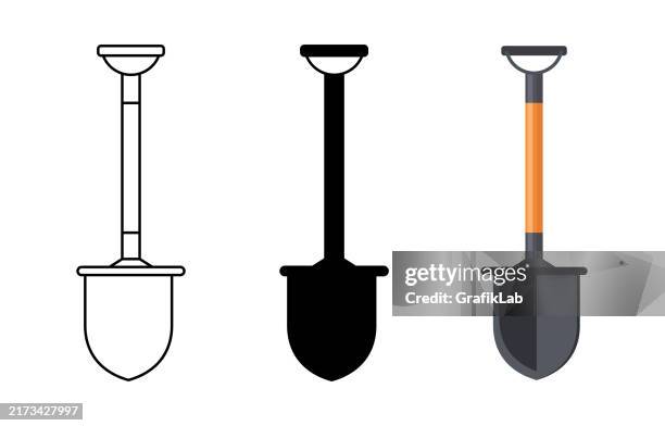 schaufelset. land- und baumaschinen - spaten stock-grafiken, -clipart, -cartoons und -symbole