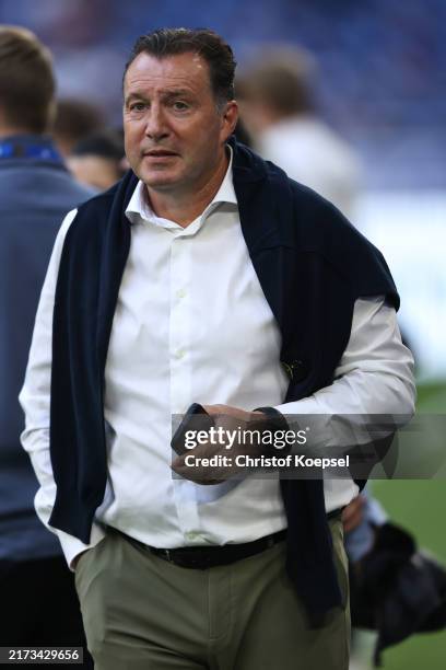 Marc Wilmots, sporting director of Schalke looks on prior to the Second Bundesliga match between FC Schalke 04 and SV Darmstadt 98 at Veltins-Arena...