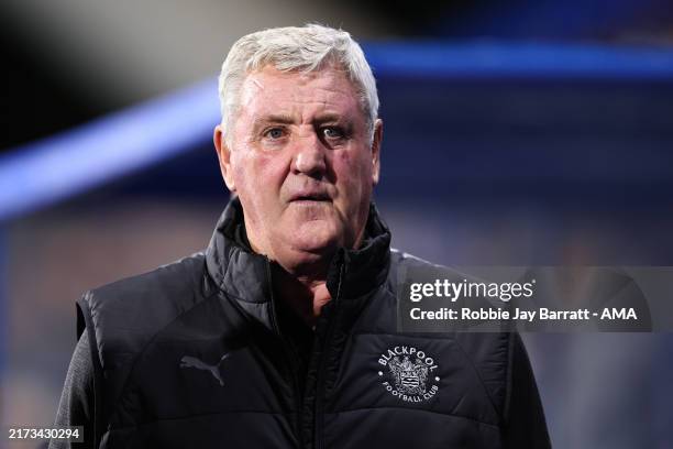 Steve Bruce the head coach / manager of Blackpool during the Sky Bet League One match between Huddersfield Town AFC and Blackpool FC at on September...