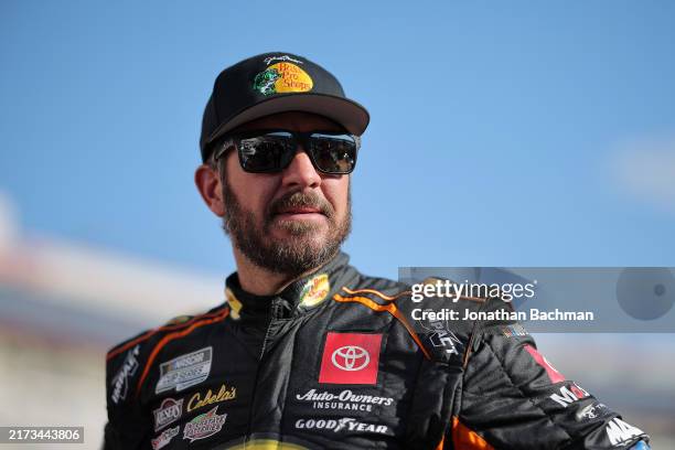 Martin Truex, Jr., driver of the Bass Pro Shops Toyota, looks on during qualifying for the NASCAR Cup Series Bass Pro Shops Night Race at Bristol...