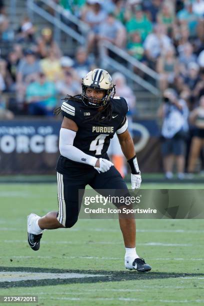Purdue Boilermakers linebacker Kydran Jenkins pursues a play on defense during a college football game against the Notre Dame Fighting Irish on...