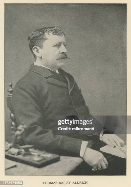 portrait of thomas bailey aldrich, an american writer, poet, critic and editor - aldrich bailey stock pictures, royalty-free photos & images