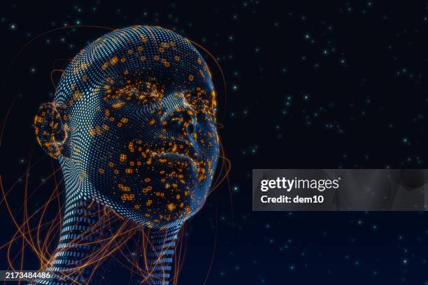 futuristic robot head looking blank space - face recognition stock illustrations