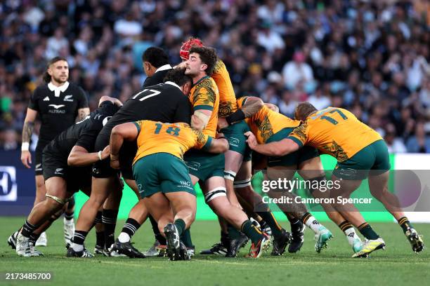 Jeremy Williams of the Australian Wallabies wheels a maul during The Rugby Championship & Bledisloe Cup match between Australia Wallabies and New...