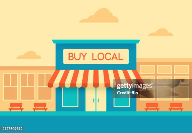 kaufen lokales geschäft kleingeschäft geschäft kleinstadt - gebäudefront stock-grafiken, -clipart, -cartoons und -symbole