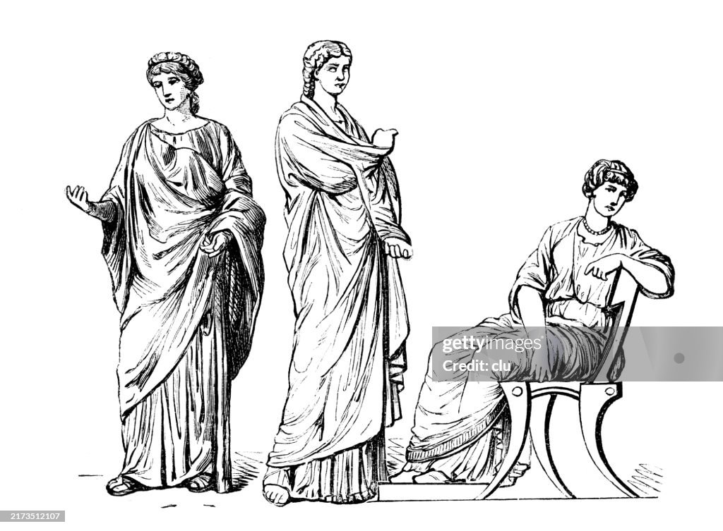Ancient roman dress, ancient roman women in stola and palla