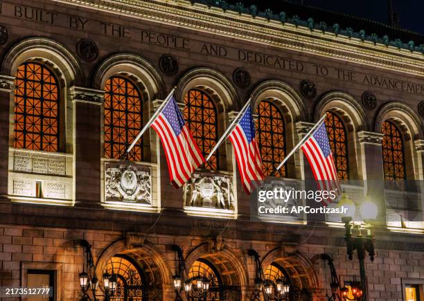boston public library mckim building at night - copley square - back bay - boston massachusetts - boston public library mckim building stock pictures, royalty-free photos & images