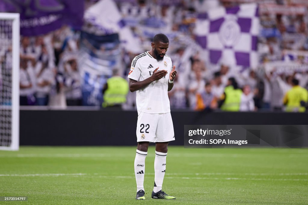 Seargeant Rudiger Antonio Rudiger of Real Madrid CF gestures prior to the 2024/2025 La ...