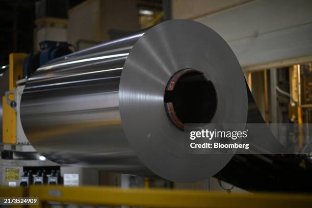 Roll of aluminium sheet at the Ball Packaging Europe Ltd. Can manufacturing plant in Belgrade, Serbia, on Tuesday, Sept. 24, 2024. The trajectory of...