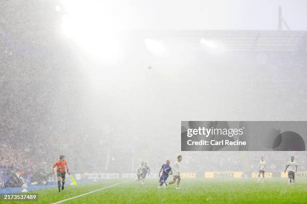 General view inside the stadium, showing the weather conditions during the Premier League match between Leicester City FC and Everton FC at The King...