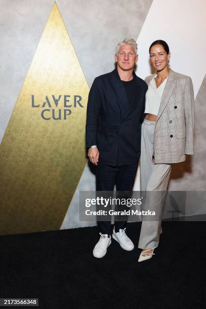 Bastian Schweinsteiger and Ana Ivanović pose on day two of the Laver Cup at Uber Arena on September 21, 2024 in Berlin, Germany.