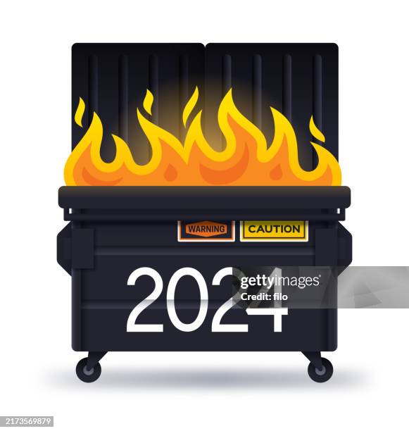 müllcontainer-feuer 2024 - müllcontainer stock-grafiken, -clipart, -cartoons und -symbole