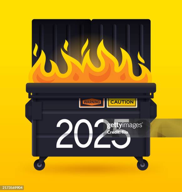 stockillustraties, clipart, cartoons en iconen met dumpster fire 2025 - afvalcontainer