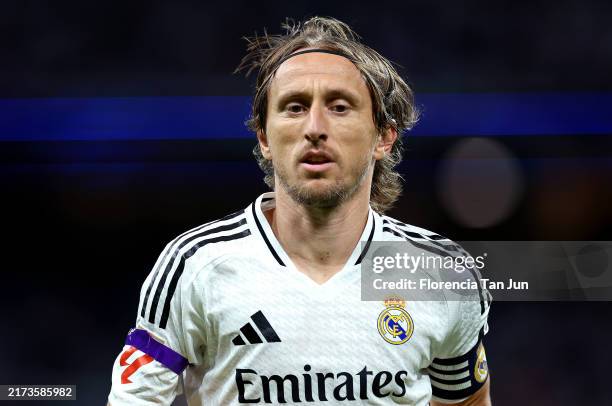 Luka Modric of Real Madrid during the LaLiga match between Real Madrid CF and RCD Espanyol de Barcelona at Estadio Santiago Bernabeu on September 21,...