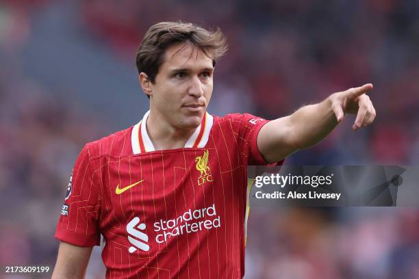 Federico Chiesa of Liverpool FC during the Premier League match between Liverpool FC and AFC Bournemouth at Anfield on September 21, 2024 in...
