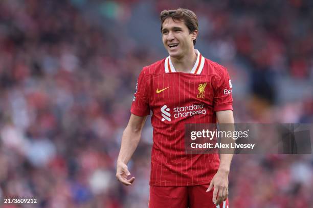 Federico Chiesa of Liverpool FC during the Premier League match between Liverpool FC and AFC Bournemouth at Anfield on September 21, 2024 in...