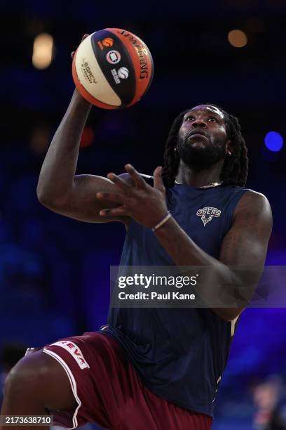 Montrezl Harrell of the 36ers warms up before the round one NBL match between Adelaide 36ers and Sydney Kings at RAC Arena, on September 22 in Perth,...
