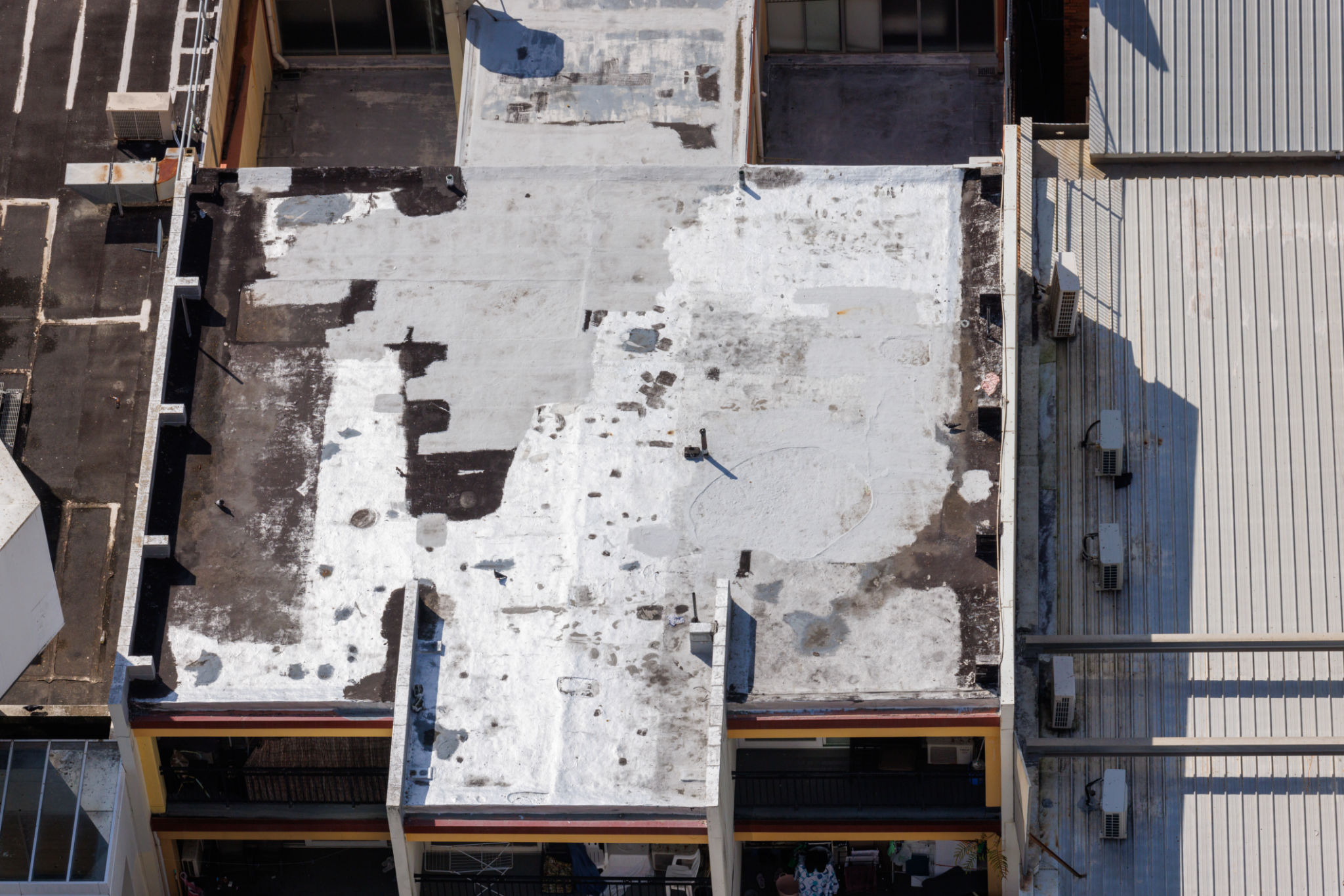 Top down view of poorly maintained buildings Top down view of poorly maintained buildings