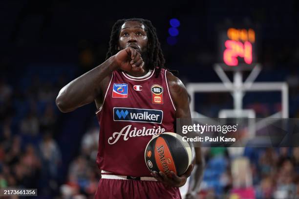 Montrezl Harrell of the 36ers prepares to shoot a free throw during the round one NBL match between Adelaide 36ers and Sydney Kings at RAC Arena, on...