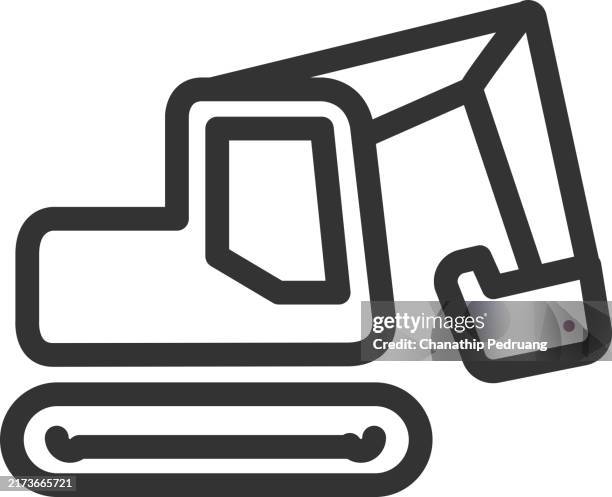 excavator line vector icon on white background. editable stroke. pixel perfect. for mobile and web. outline vector graphics. stock illustration construction industry, backhoe - bulldozer stock illustrations