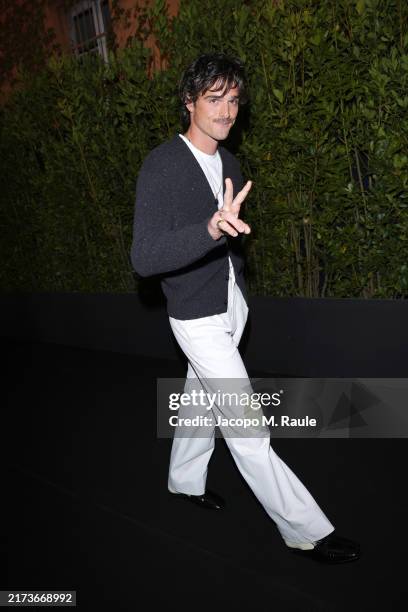Jacob Elordi attends the Bottega Veneta Summer 25 fashion show during the Milan Fashion Week Spring / Summer 2025 on September 21, 2024 in Milan,...