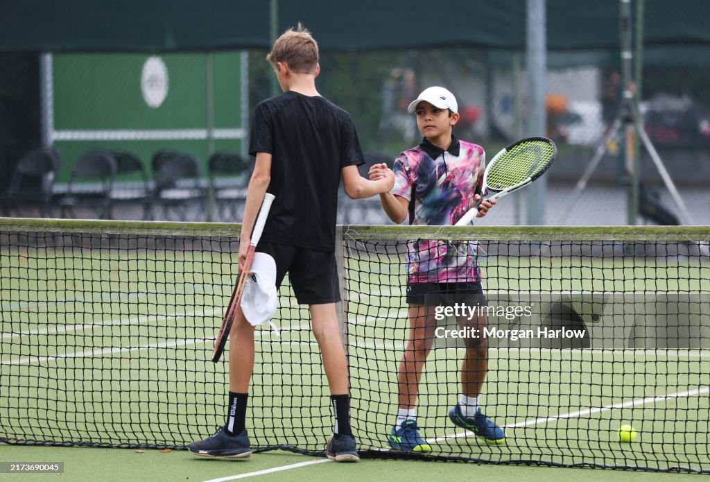 Chevindra Ramanah Sennan Ramanah-Beck and Oskar Laskowski shake hands during Day Two of ...