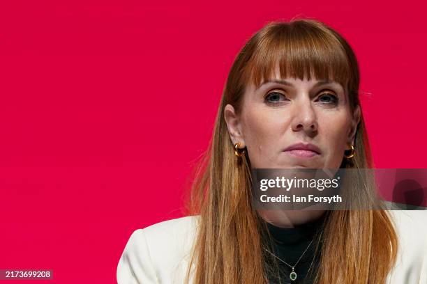 Angela Rayner, Deputy Prime Minister and Secretary of State for Levelling Up, Housing and Communities waits to deliver her speech at the Labour Parry...