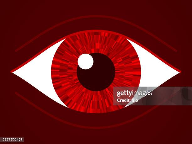 stockillustraties, clipart, cartoons en iconen met red eye artificial intelligence watching attention - complottheorie
