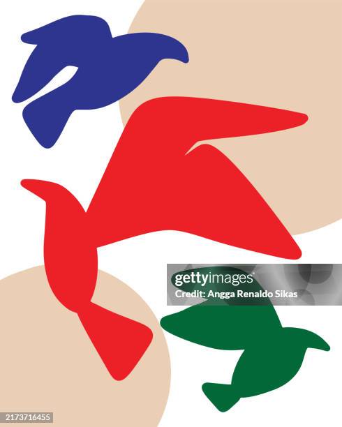 illustrations, cliparts, dessins animés et icônes de colombe oiseaux rétro minimaliste abstrait art animalier - composition