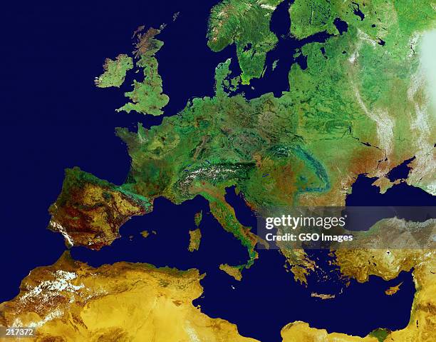 satellite view of map of europe - map europe stock pictures, royalty-free photos & images