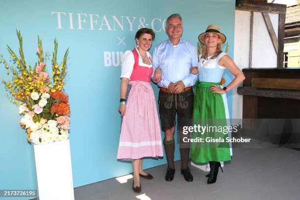 Sophia Luise Graefin von Schaesberg, Daniel Terberger, Dr. Sarah Fuerstin von Isenburg during the Tiffany & Co x BUNTE Wiesn Event at Tiffany Store...