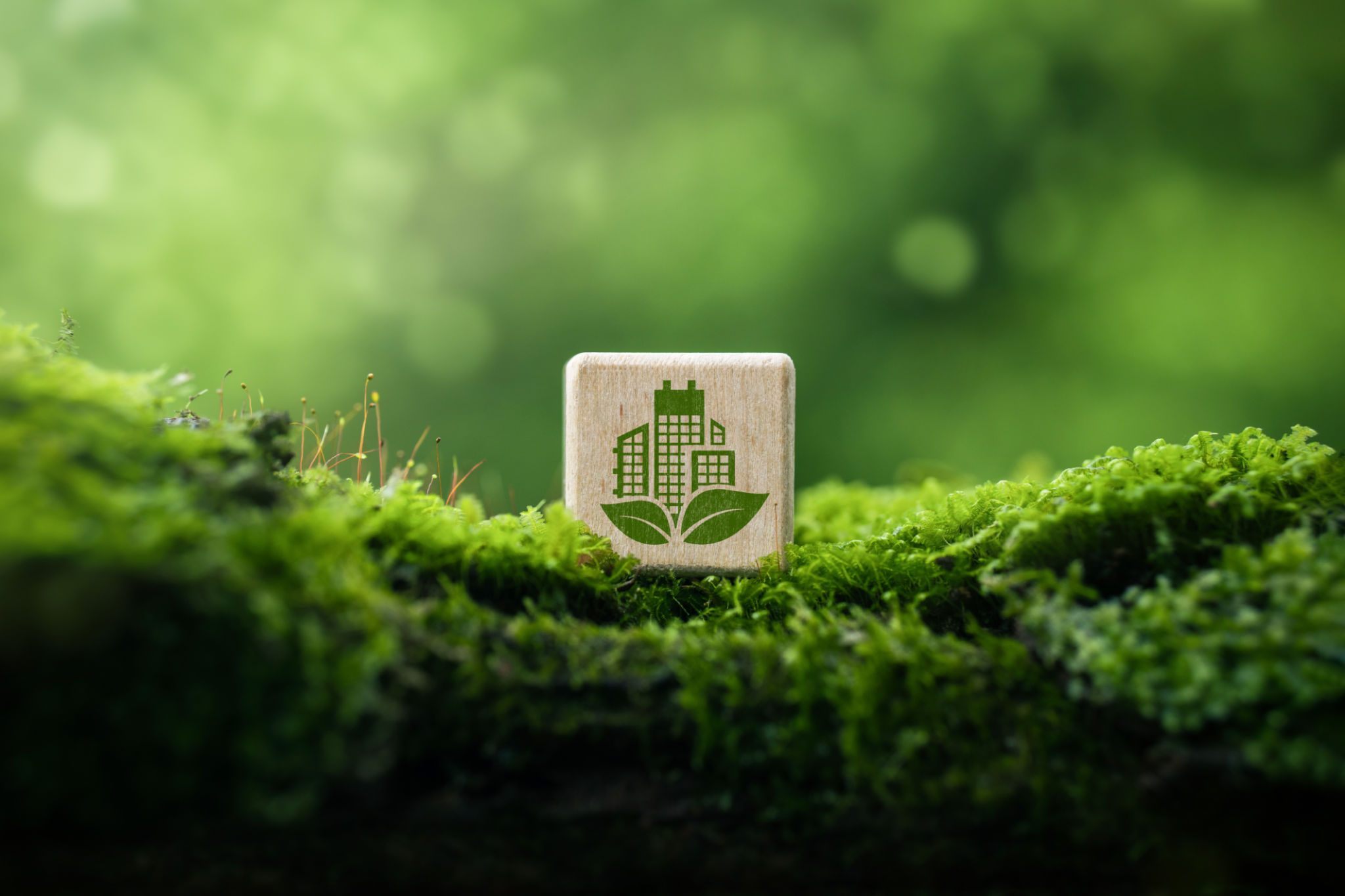 sustainable green building environmentally friendly buildings Future green business idea Environmental sustainability goals in 2050. Green building shape on wooden blocks amidst pure nature sustainable green building environmentally friendly buildings Future green business idea Environmental sustainability goals in 2050. Green building shape on wooden blocks amidst pure nature
