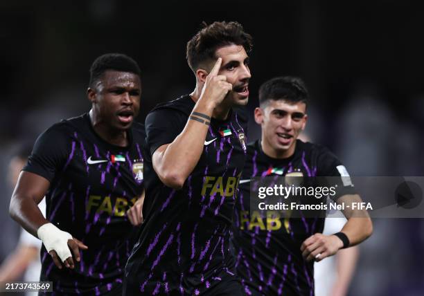 Fabio Cardoso of Al Ain FC celebrates scoring his team's first goal during the FIFA Intercontinental Cup match between Al Ain FC and Auckland City at...