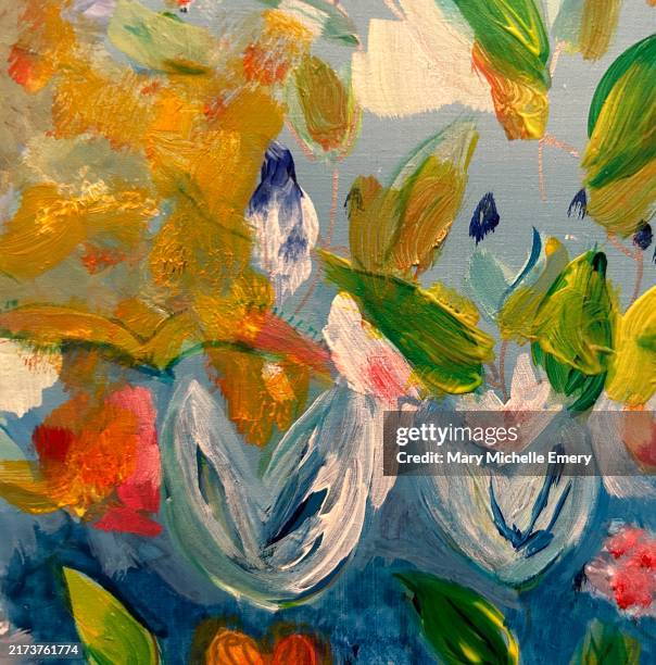 impressionist flowers and bird - flower stand stock illustrations