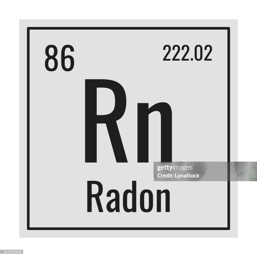 Radon symbol. Chemical element of the periodic table. Vector illustration isolated on white background. Glass sign.