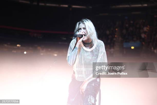 Emily Armstrong of Linkin Park performs at Barclays Arena on September 22, 2024 in Hamburg, Germany.
