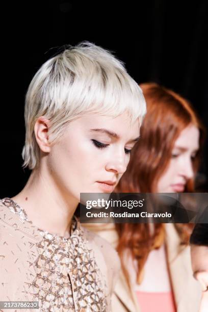 Models are seen backstage at the Ermanno Scervino fashion show during the Milan Womenswear Spring/Summer 2025 on September 21, 2024 in Milan, Italy.
