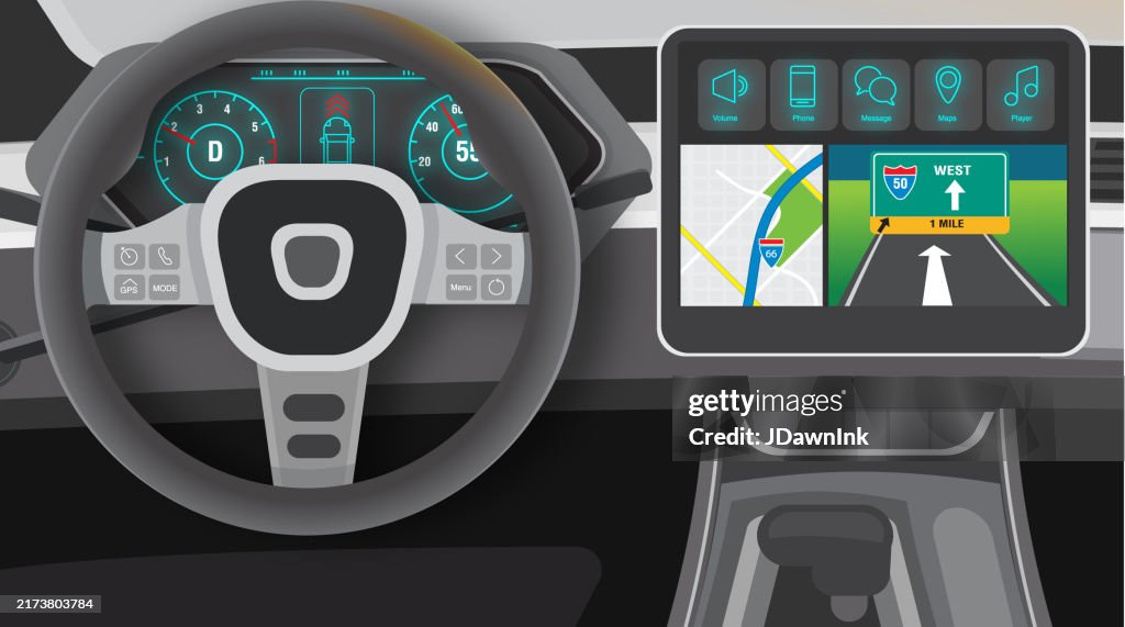 Modern Car Interior With Navigation System High-Res Vector Graphic ...