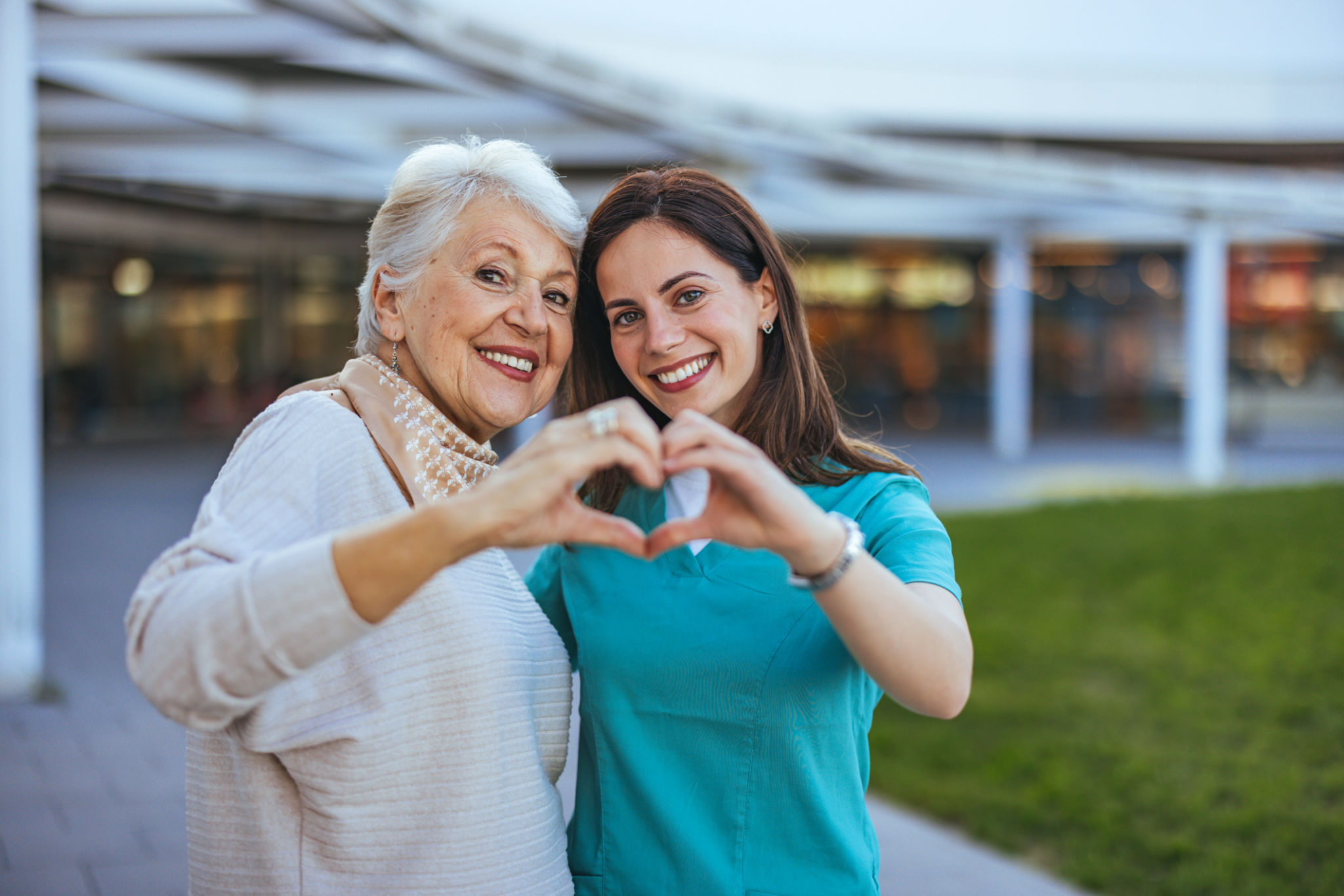 happy caregiver client